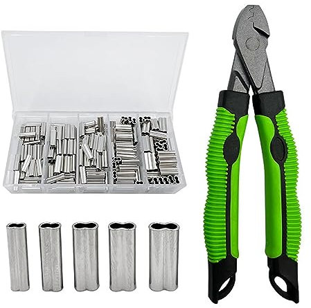 Fishing Crimping Tool for Single-Barrel Sleeves, with 250 pcs Sleeves-Double hole copper tube