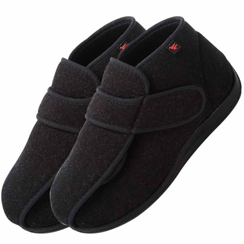 AZMAHT Chaussure Pied Large Femme Hiver Chaud Chaussures Réglable Fermeture Scratch Sandale Femmes Pantoufle en Mousse Viscoélastique pour Pieds Gonflés,Noir,38/240mm