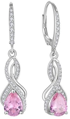 YL Unendlichkeit Ohrringe 925 Sterling Silber Knoten Ohrringe Oktober Geburtsstein Rosa Turmaline Schmuckgeschenke für Damen Mutter Freundin Frau