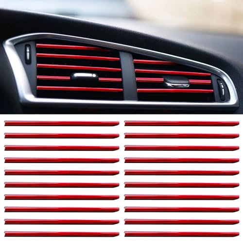 20 Stück Auto Lüftungsschlitz Dekoration, DIY Auto Innenraum, Auto Lüftungsgitter Styling Dekoration, Biegbares und Wasserdichtes, Universelles für Meisten Lüftungsöffnungen(Rot)