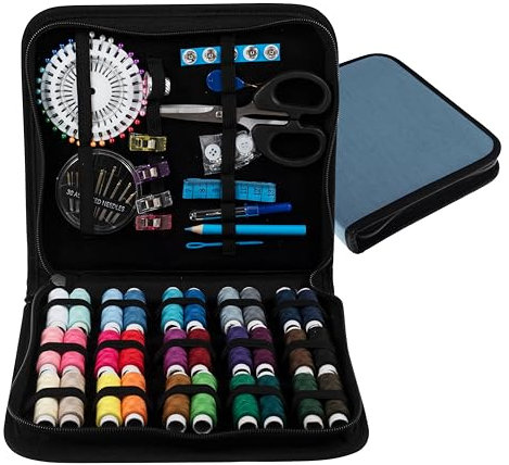 Trimits Kit de couture haut de gamme – Étui portable pour adultes, débutants, bricolage, maison, voyage, urgence, réparation de boutons et fixations de vêtements avec aiguilles à fil, ciseaux, rubans