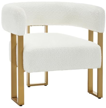 WOLTU Sessel Wohnzimmer, loungesessel bequem, aus Chenille, Stillsessel, Polster, mit golden Metallrahmen, für Schlafzimmer Balkon, Cremeweiß