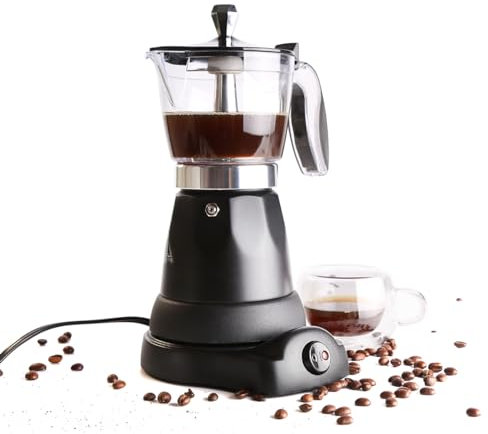 Besmall Espressomaschine Elektrische Kaffeemaschine Moka Maker Krug elektrischer Boden 360° drehbar Automatische Abschaltung Espressokanne Espresso Italienischen Kaffee