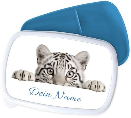 GRAZDesign Personalisierte Brotdose Tiger mit Namen, Blau | Für Kinder, Kindergarten und Schule, Geschenk für Mädchen & Jungen