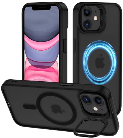 XTCASE für iPhone 11 Hülle Magnetisch kompatibel mit Magsafe, Matt Transluzente Handyhülle für iPhone 11 integrierter Versteck Metall Ständer - Schwarz