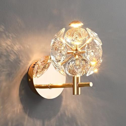 RXPVUXE Applique murale en cristal Prism, or rose, applique murale moderne à LED, applique murale de chevet câblée, 3000K/4000K/6000K réglable, 8W, appliques murales créatives en cristal K9 pour chamb