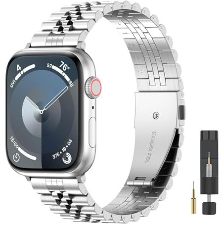EZMVZKU Metalica Correa Compatible con Apple Watch 41mm 40mm 38mm, Acero Inoxidable Correas para iWatch Series 9 8 7 6 5 4 3 2 1, Metalica Apple Watch Banda para SE/SE 2-silver