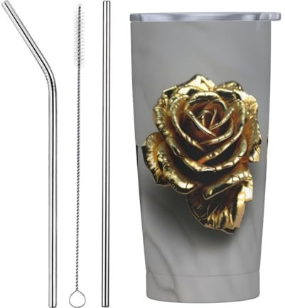 Gold Rose Bouteille isotherme en acier inoxydable, à double paroi, tasse à café, tasse de voyage, 591 ml