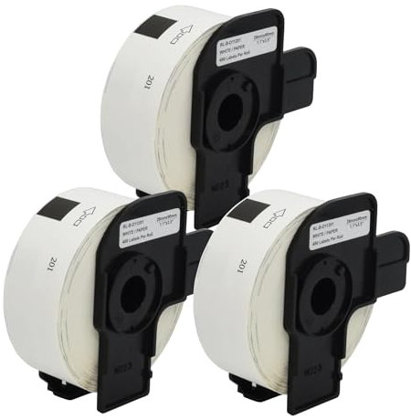 3 Rollen DK-11201 Adress-Etiketten (29mm x 90mm, 400 Stk pro Rolle) Schwarz auf Weiß, Kompatibel mit Brother QL-Druckern, Thermopapier für klare Bilder und Barcodes