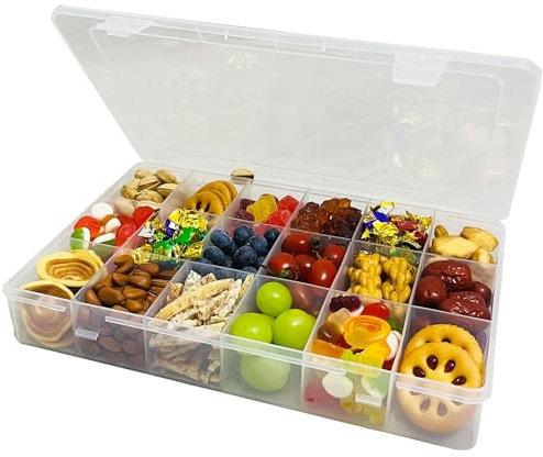 Snack Box with Compartments -18 Grids Multi Snackle Trays for Travel Plane, Plastic Organizer Box for Craft, Seeds, Jewelry(Large 27.3 x 18.6 x 4.1cm, Non-Detachable)