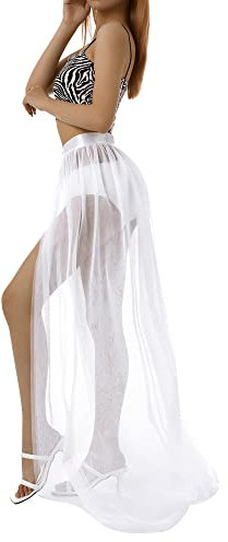 Achlibe Damen Tüll-Maxirock, Netzstoff, langer Tutu-Rock, Abschlussball mit abnehmbarem Hochzeitsfeier, Zugrock, Halloween-Kostüm, A-weiß, Einheitsgröße