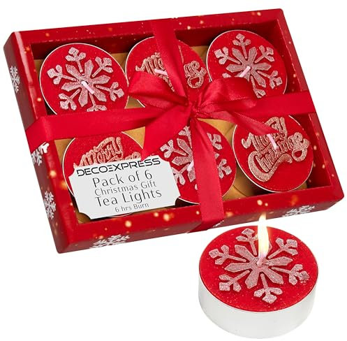 DECO EXPRESS Teelichter Weihnachten Deko, Kerzen Set, Multipack mit 2.5, 3 oder 6 Stunden Brenndauer, Nicht Duftend (Rot 6 Pack)