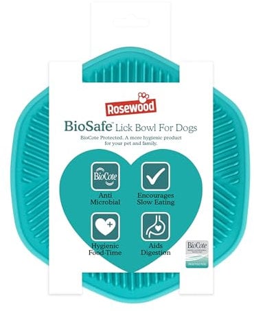 Rosewood BioSafe Hexagonal Lick Mat Bowl for Dogs and Cats with Suction Cup and BioCote Technology for Germ-Free Feeding, Anxiety Relief, Slow Feeding, Treat Dispensing, Non-Slip Design – Teal