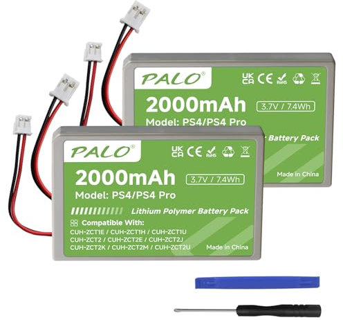 Batteria PS4 2000 mAh di ricambio per Sony PS4/PS4 Pro/Joystick PS4 Slim PS4 Dualshock 4 controller CUH-ZCT1E CUH-ZCT1H CUH-ZCT1U CUH-ZCT2 CUH-ZCT2U (2Pcs)