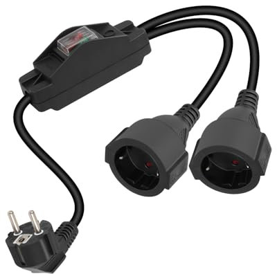 GELRHONR Cavo di prolunga con contatto di protezione con interruttore on/off, cavo di prolunga Schuko 2 in 1, 250 V16 A, IP44, per esterni, contatto di protezione tipo F (CEE 7/7) da maschio a femmina