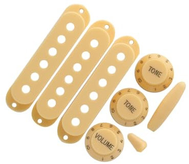 FLEOR Housses de micro à bobine simple et boutons de contrôle de volume en plastique à 2 tons et 1 volume, 50/52 mm (style croisé) et embout de barre Whammy pour Strat, crème