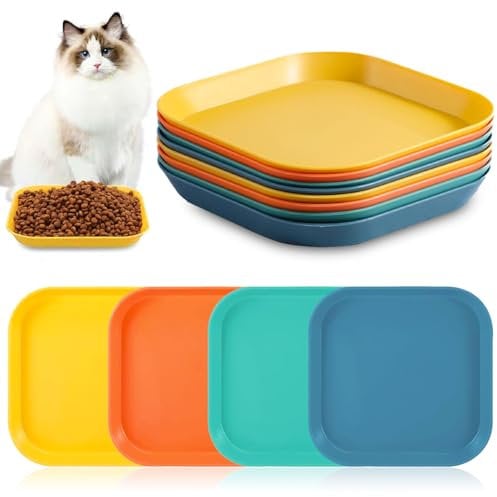8 Stück Futternapf für Katzen,Katzennapf Flach,Katzenschüssel,Fressnapf Katze Futternapf,Runden Katzenteller,Fressnapf Katze,Bunt Katzenfutter Napfset,Cat Plate für Kätzchen und kurzbeinige Katzen