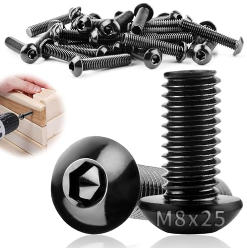TXXATX M8x25mm Vis Noire 20pcs Vis à Tête Plate M8 Acier Inoxydable 304 | Vis à Métaux Tête Bombée, Boulons à Tête Hexagonale, Filetage Complet, pour Réparation de Meubles, Montage, Entretien