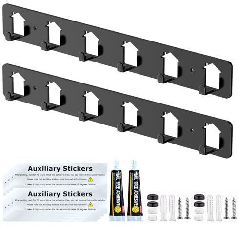 Kleiderhaken Wand 2 Stück Garderobenhaken mit 6 Haken Garderobenleiste Wandgarderobe Garderobe Wand Garderobe für Flure, Garderoben, Schlafzimmer und Badezimmer Garderobenhaken Schwarz Hakenleiste