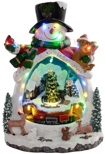 HOMCOM Weihnachtsdorf mit LED-Leuchtung, 24 cm Weihnachtsstadt mit Musik, Schneemann, Weihnachtsbaum und beweglicher Zug, Winterlandschaft für Weihnachten, Mehrfarbig