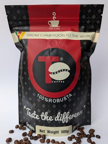 Terrific Coffee - Starke Espresso Bohnen 500g, 100% Robusta, Kaffeebohnen für Kaffeevollautomat und Espressomaschine, Ganze Bohnen mit viel Koffein aus Kamerun