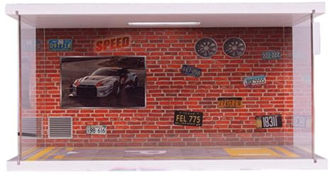 Husoiuy Display per garage per modellini di auto, garage per modellini, Giocattolo modello garage 1:32, Modello di scena di parcheggio con luce a LED, giocattolo modello di garage per bambini,