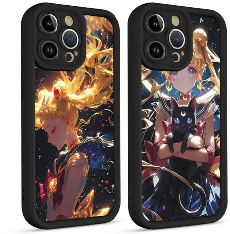 nurkorki 2 Stück Niedlich Mädchen Handyhülle für iPhone 16 Hülle 6,1,Anime Charaktere Muster Kawaii Design Aesthetic Schutzhülle für Frauen,TPU Silikon Stoßfest Case,Schwarz Mode