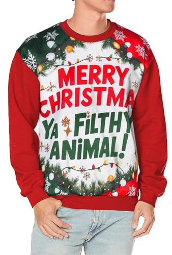 A2Z Mens Women Jumper Merry Christmas Ya Filthy Animal Jumper Comfortable Pullover Long Sleeves Hoodies Top Xmas Festive Holiday Crew Neck Sweatshirt S-4XL