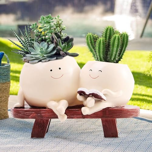 DAZZTIME Vaso per Piante con Faccina Sorridente,Vaso da Fiori in Resina,Fioriera a Forma di Viso,Vasi per Piante,Vaso per Piante da Interno con Faccia,Vasi per Piante da Interni ed Esterni