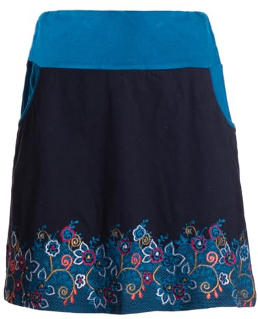 Vishes Alternative Bekleidung - Damen Mini-Rock Baumwolle Blumen-Muster extra breiter Bund mit Kordel-Zug und Taschen mit Stickerei