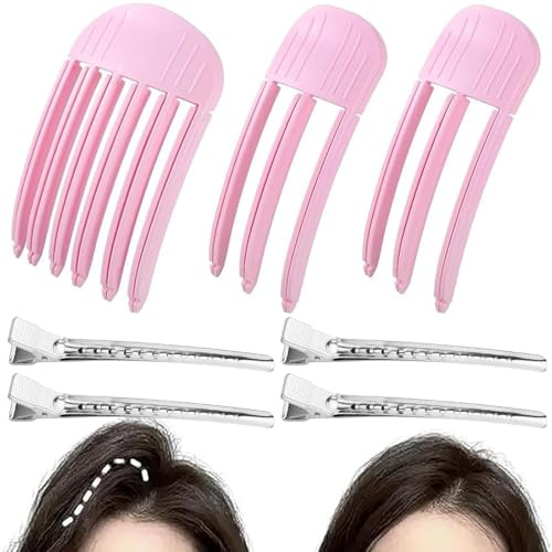 Lot de 4 pinces à cheveux pour coiffeur et 3 clips de volume - 10,5 cm - Grande pince à cheveux - Bigoudis avec pinces - Peigne à cheveux pour volume - Lifting des racines (rose-1)