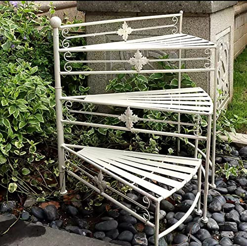 GYKOZY Soporte de Flores de pie de Hierro Forjado para Exteriores, Estante de Soporte de Flores, jardín, Patio, balcón Interior, decoración de Escalera de Caracol (White)