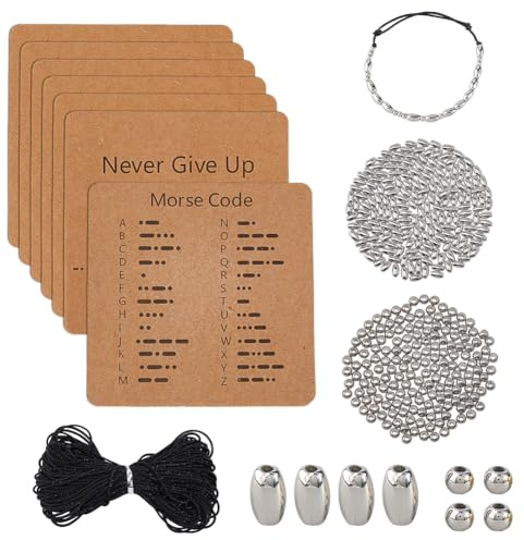 DICOSMETIC DIY Morse Code Armband Perlen Set Inklusive 1200 STK 2 Stile Kunststoffperlen 10 m Gewachste Schnüre 18 STK Armband Display Karten Verstellbare Flechtarmbänder Halsketten Set