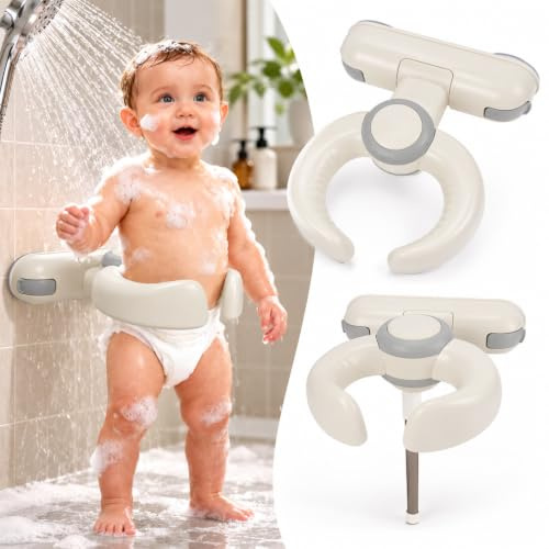 Baby Dusche Ständer Höhenverstellbar 26–35cm | Rutschfester Duschständer mit Sicherheitsgriff , Klappbarer Badehalter, Babys Badestützen Installationsfrei BPA-Frei Shower Suppor für Kinder 6-36 Monate