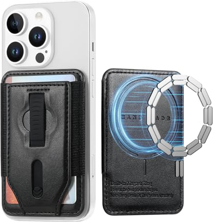 Micoden für MagSafe Wallet, 3 Kartenhalter, Dünn Magnetstärke Geldbörse | Fingerschlaufe für Sicheren Halt, Vegan Leather Brieftasche Kompatibel mit iPhone 17/16/15/14/13/12 Serie, Schwarz
