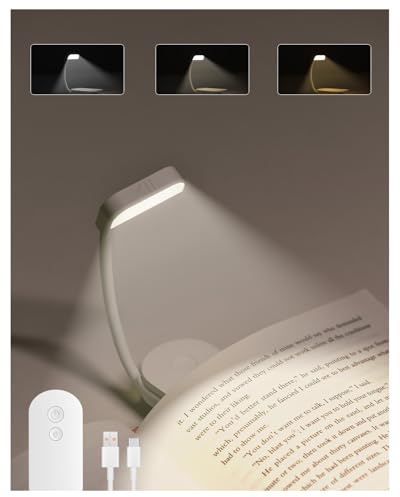 AdalyRoma Lámpara de Lectura Recargable con Pinza para Libro, 9 LED | luz lectura larga duración, 3 Temperaturas de Color y 3 Niveles de Brillo, Ligera y Portátil para Cama y Viajes
