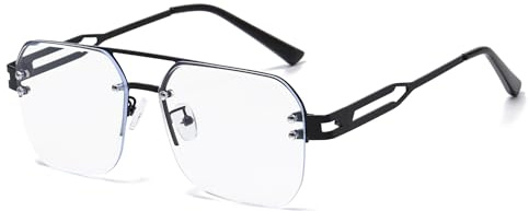 Long Keeper Piloten Blaulichtfilter Brille Randlos für Herren Damen PC Gaming Brille Transparent Computerbrille Blaulichtfilter Groß Anti Blaulicht Anti Blendung