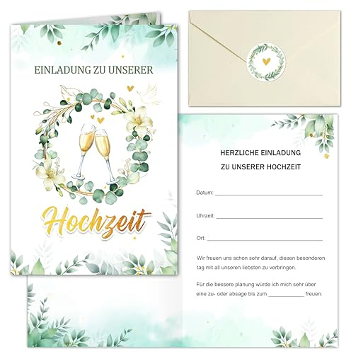 Dercylele 12 Einladungskarten Hochzeit,Hochzeitseinladungskarten mit Umschlägen Aufkleber,Hochzeit Einladungskarten Hochzeitseinladungen