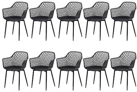 buybyroom Gartenstühle 10er Set, Gartenstuhl Kunststoff mit Armlehne,Gartensessel Wetterfest Loungesessel Outdoor für Garten Balkonstühle Terrassenstühle Bistrostuhl Balkonmöbel Kleiner Balkon,Schwarz