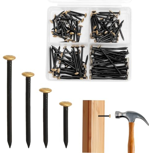 Juego de 120 clavos de acero para cuadros, clavos para colgar cuadros con cabeza de latón, clavos de acero y hormigón, para pared de hormigón, madera, ladrillo, clavos para marcos de fotos, clavos