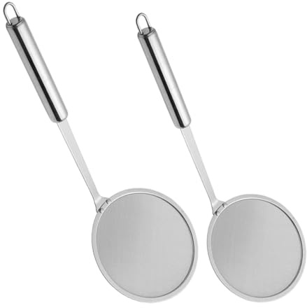 2Pcs Stainless Steel Fine Mesh Fat Skimmer Spoon with Long Handle, Kitchen Oil Separator Strainer Ladle for Hot Pot Cooking Grease Foam