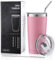 Sivaphe 20 OZ Insulated Tumbler Stainless Steel with Straw and Lids, Travel Coffee Cup Double Wall Vacuum Drinking Glasses for Camping Hiking Pink 550ML