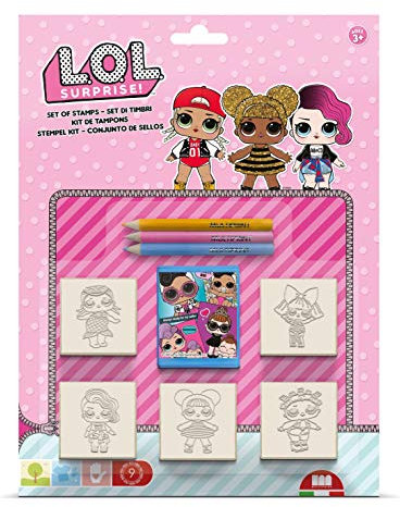 Multiprint Blister 5 Stempel für Kinder LOL Surprise, 100% Made in Italy, Benutzerdefinierte Stempelset Kinder, in Holz und Naturkautschuk, Ungiftige Waschbare Tinte, Geschenkidee, Art.05980