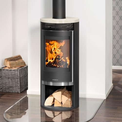 Oranier 5793 89 Rota 2.0 Kaminofen Stahl Schwarz mit Kalkstein-Abdeckplatte/A+