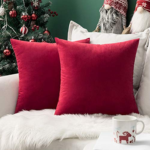 MIULEE 2er Set SAMT Weihnachten Kissenbezug Kissenhülle Dekorative Dekokissen Sofakissen Lendenkissen Wurfkissenbezug mit Verstecktem Reißverschluss Sofa Schlafzimmer 20 x 20 Inch 50 x 50 cm Rot