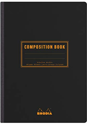 Rhodia 119209C - Heft Softcover Composition Book DIN A5 (14,8x21 cm), 80 Blatt, kariert, Clairefontaine Papier weiß 80g, Cover schwarz, 1 Stück