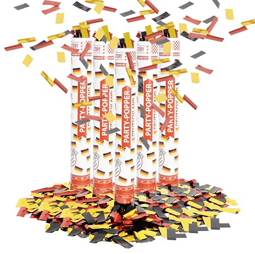 Party Factory 5 Party Popper, 40 cm, Deutschland Konfetti bis 8 m Effekthöhe, Fanartikel für WM oder EM, Länderspiele