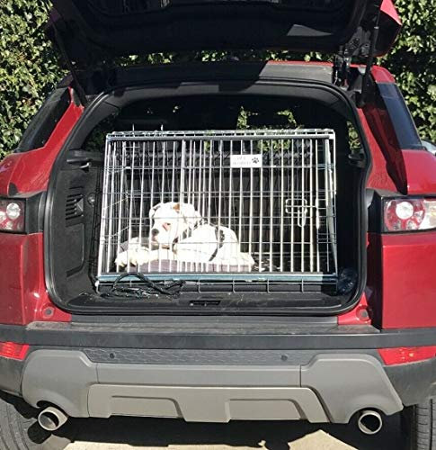 Pet World Medium 34 Sloped Car Dog Crate – Compatible with Range Rover Evoque – UK Designed, Steel Travel Cage – Emergency Escape Hatch – Folds Flat – Free Comfort Mat – Easy Assembly