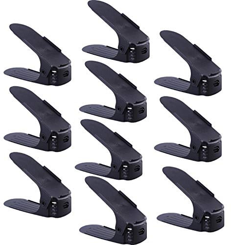 HENGMEI 30er Set Verstellbarer Schuhregal Set Schuhstapler Schuhhalter Schuhorganizer 3 höhenverstellbar, rutschfest, Schwarz