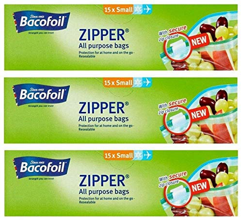 Bacofoil 3 x Zipper Small All Purpose Bags Food Freezing Storage Bags (45 Bags)